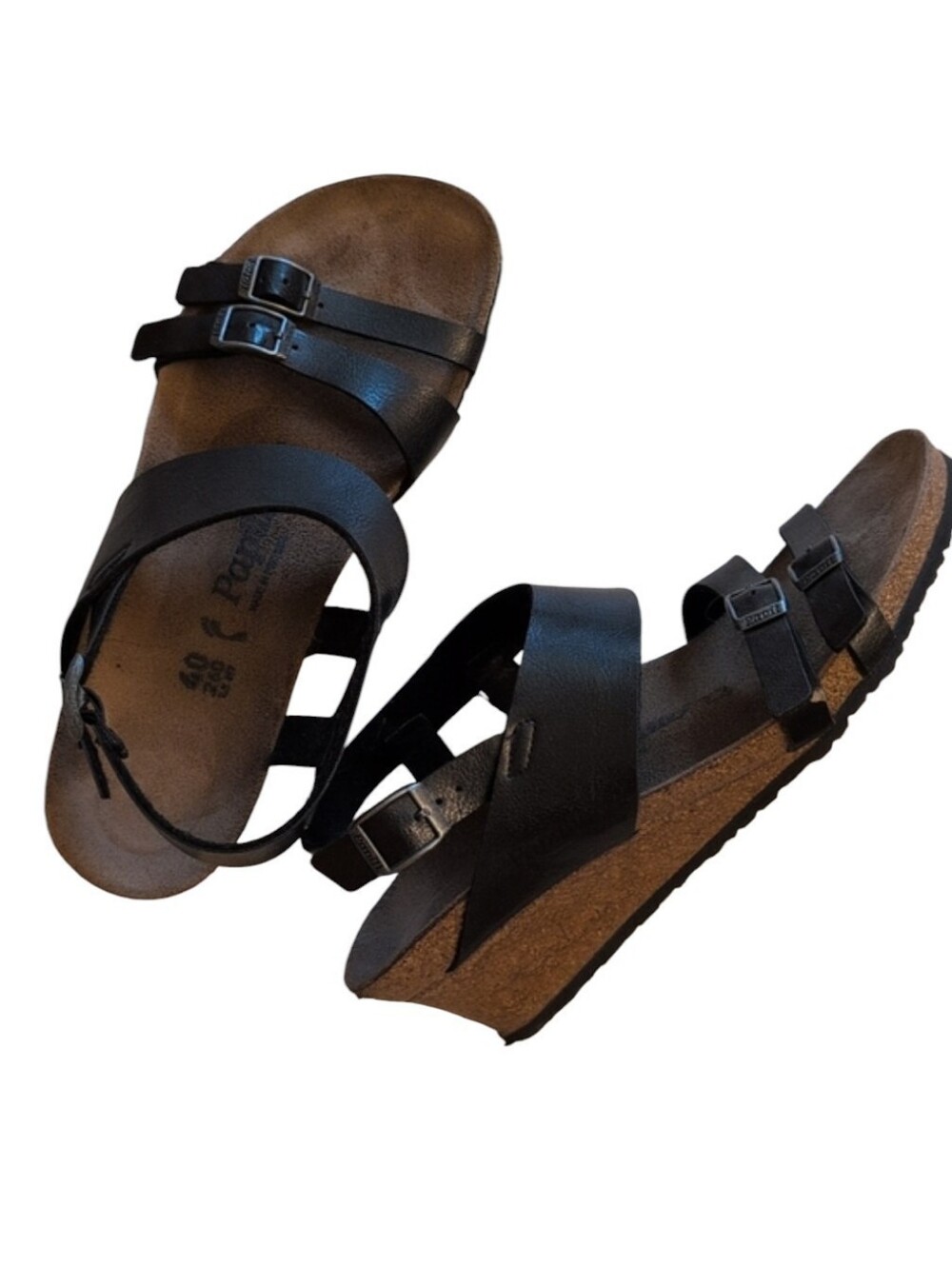 Birkenstock Papillio Sandals Black Leather Platform Cork Strappy 9